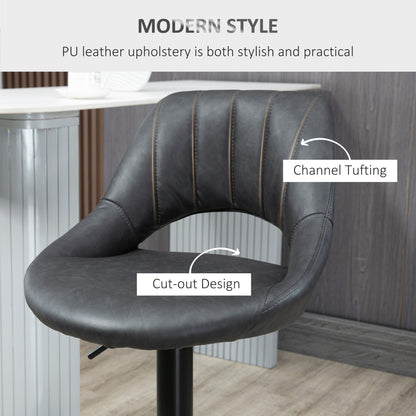 Dova Lure Faux Leather Grey Swivel Bar Stools Set Of 2 With Backrest And Footrest