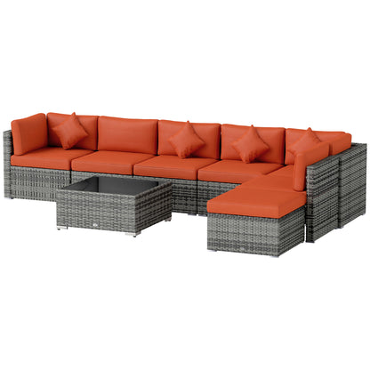 Yodosu Grey Rattan 5 Seater Outdoor Sofa Set with Orange Cushions