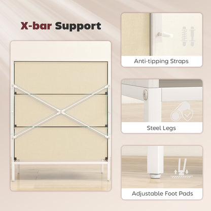 Kakara Metal White 3 Fabric Drawer Storage Dresser