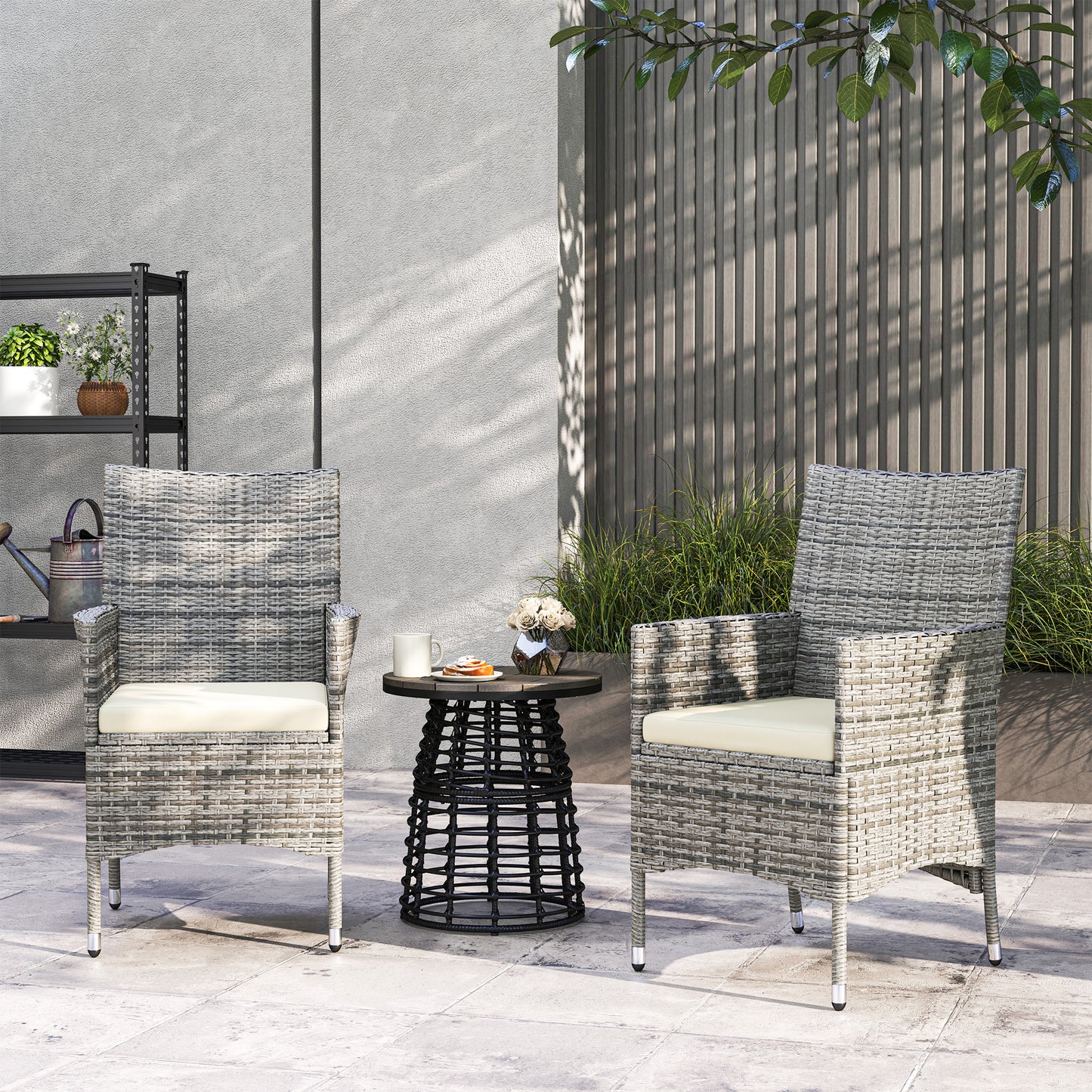 Ralifase Rattan Mixed Grey Garden Dining Chairs Set Of 2 With Cushions