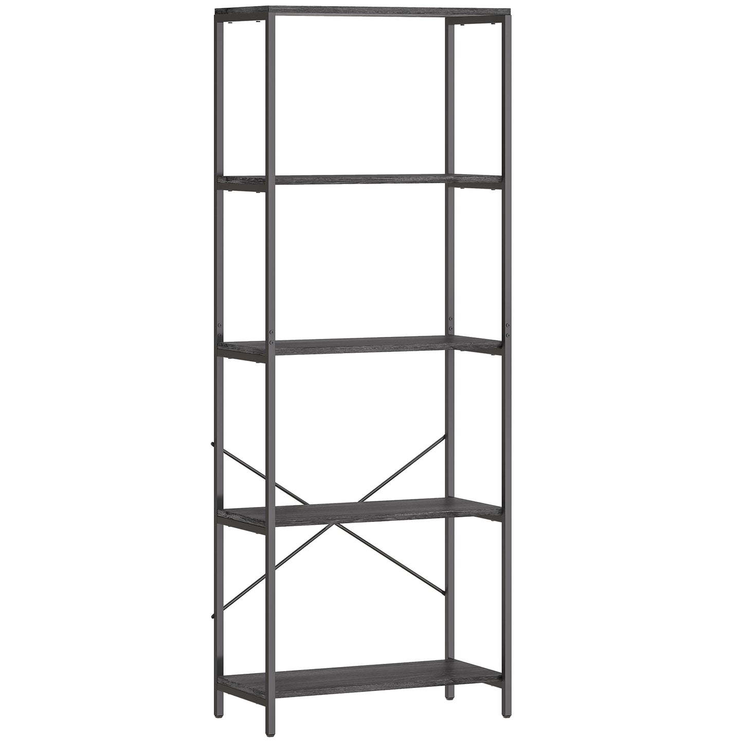 Livemi Metal And Wood Dark Grey And Black 5 Tier Industrial Bookcase