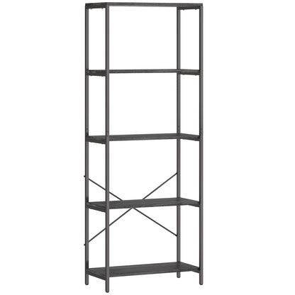 Livemi Metal And Wood Dark Grey And Black 5 Tier Industrial Bookcase