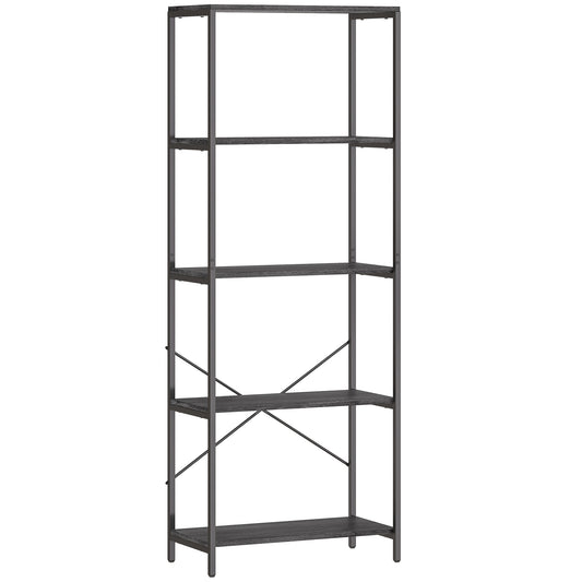 Livemi Metal And Wood Dark Grey And Black 5 Tier Industrial Bookcase