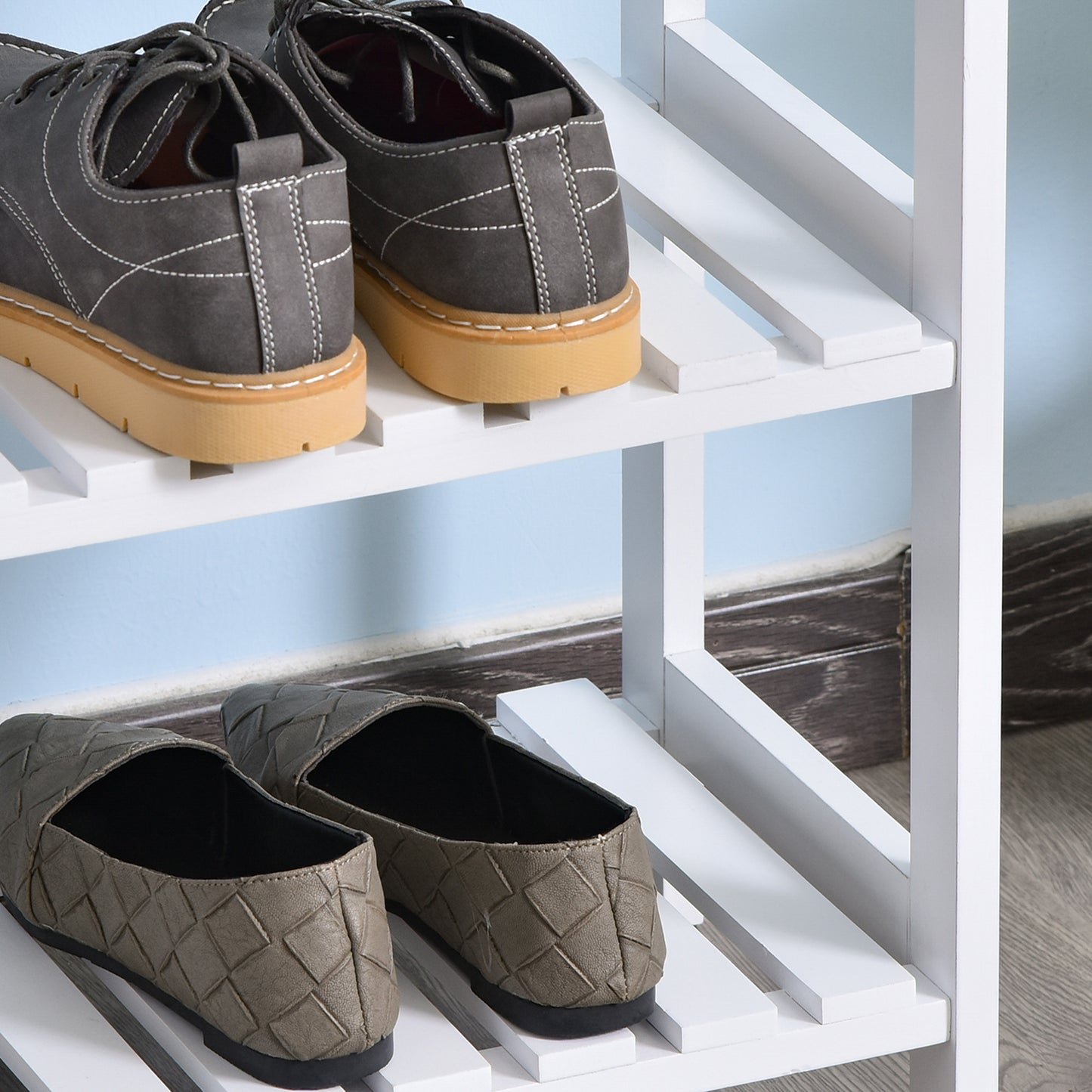 Vafino Wooden White 3 Tier Slatted Shoe Rack With Slatted Shelves