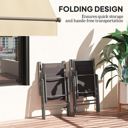 Disusu Set Of 2 Aluminium Dark Grey Folding Garden Dining Chairs With Breathable Mesh