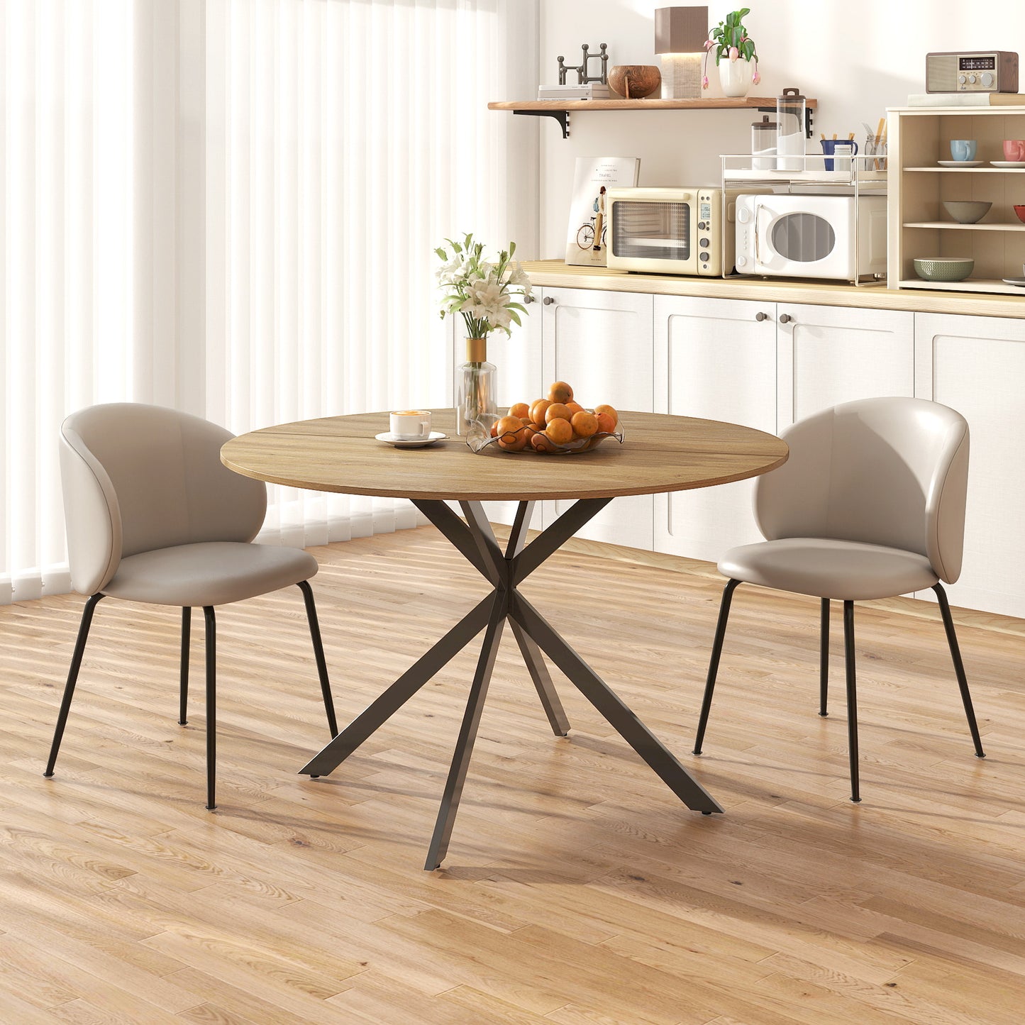 Luhalari Metal And Wood Oak Finish Industrial Dining Table Seating 4 120 cm