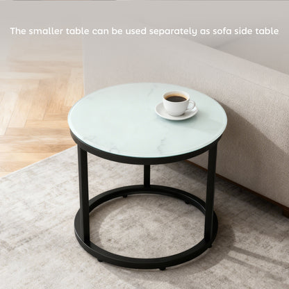 Sosuri Set Of 2 Round Nesting Tables Metal And Glass White With Marble Effect Tops