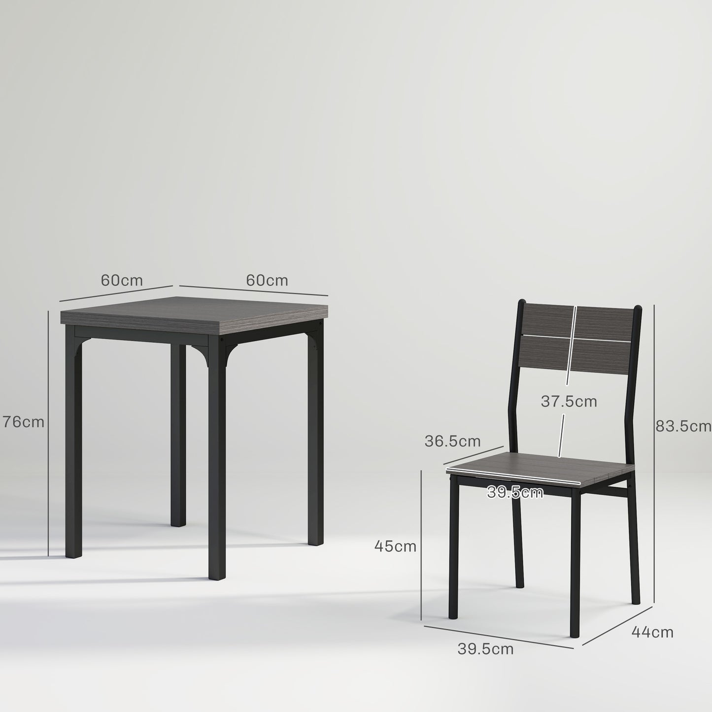Bani Wooden Grey Wood Grain 3 Piece Compact Dining Set