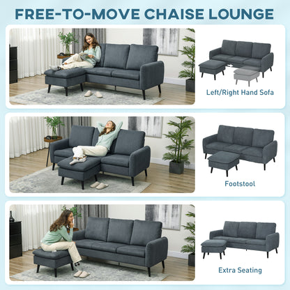 Vanefi Nami Corduroy Charcoal Grey 3 Seater Sofa With Matching Ottoman