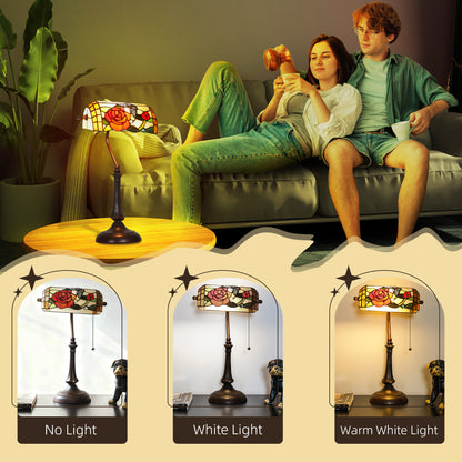 Vimoro Vael Glass And Metal Multicolour Tiffany Style Rose And Butterfly Table Lamp