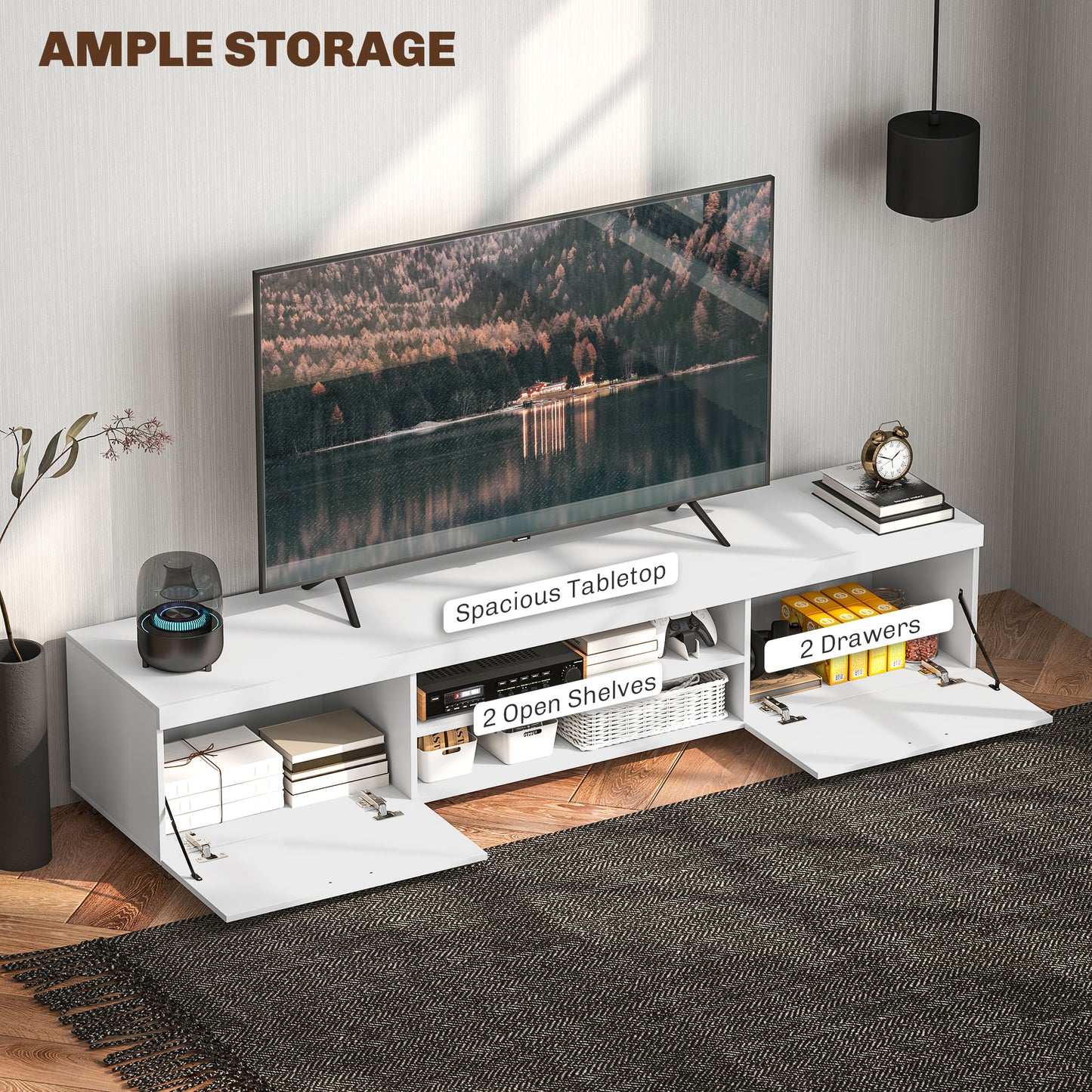 Lata 200cm Wooden White Entertainment Unit With Storage For TVs Up To 90 Inches