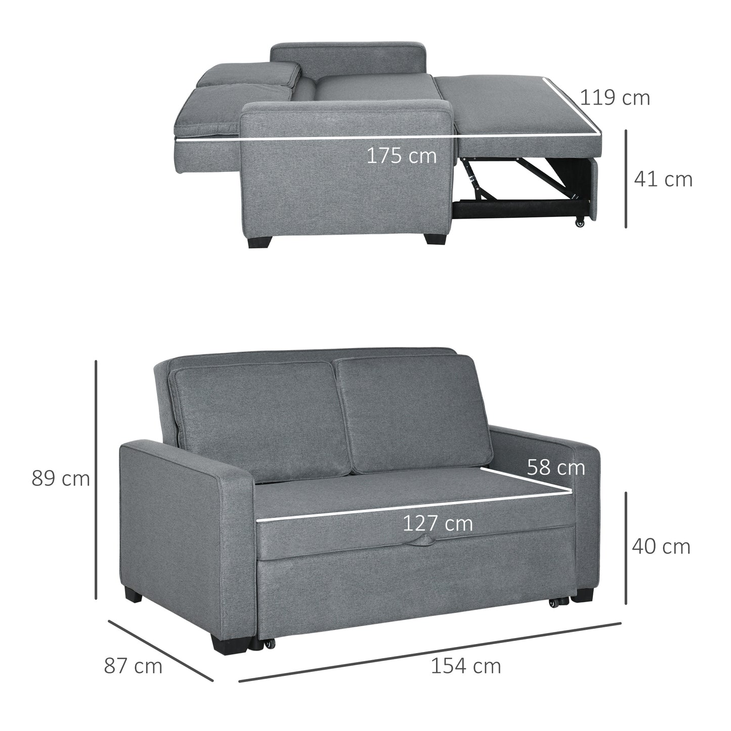 Zivi Fita Fabric Grey Double Click Clack Sofa Bed With Adjustable Backrest