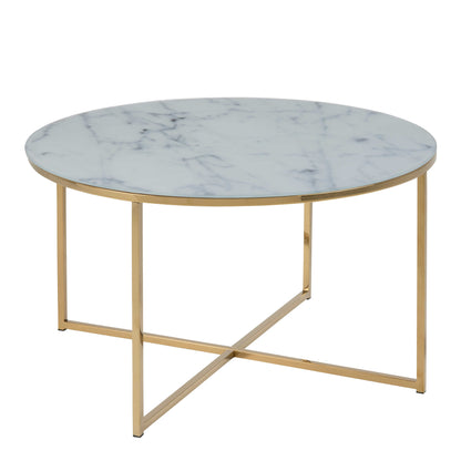 Vodskov White Marble Round Coffee Table Gold Legs