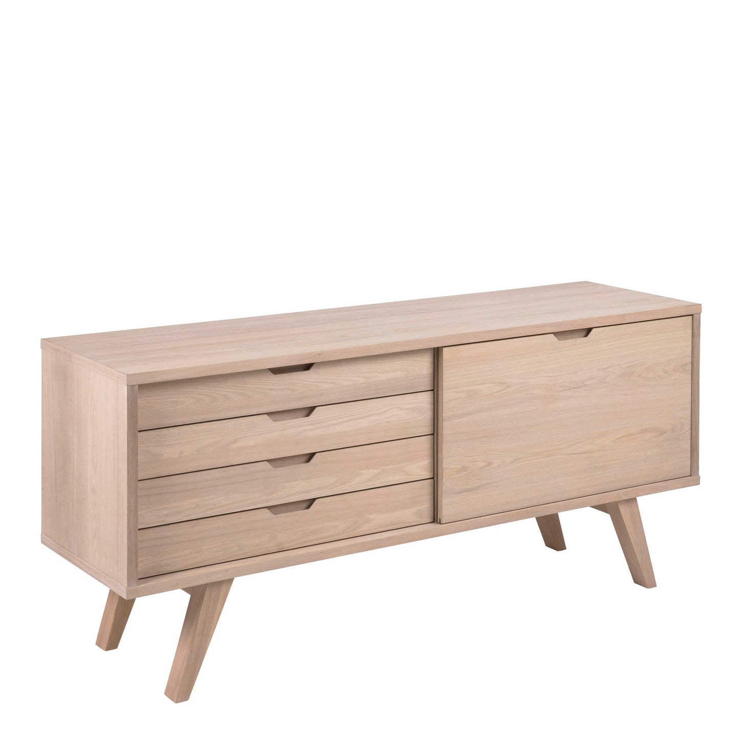 Jyvaskyla White Oak Wood Sideboard 4 Drawers 1 Sliding Door