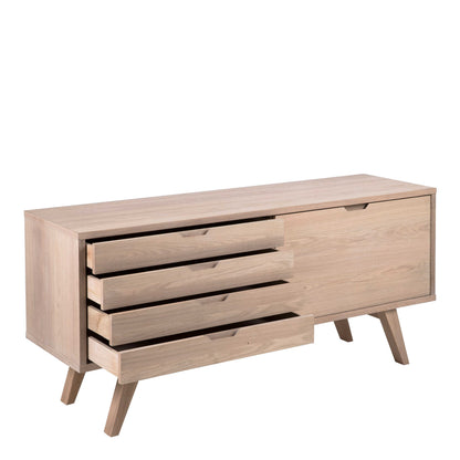 Jyvaskyla White Oak Wood Sideboard 4 Drawers 1 Sliding Door