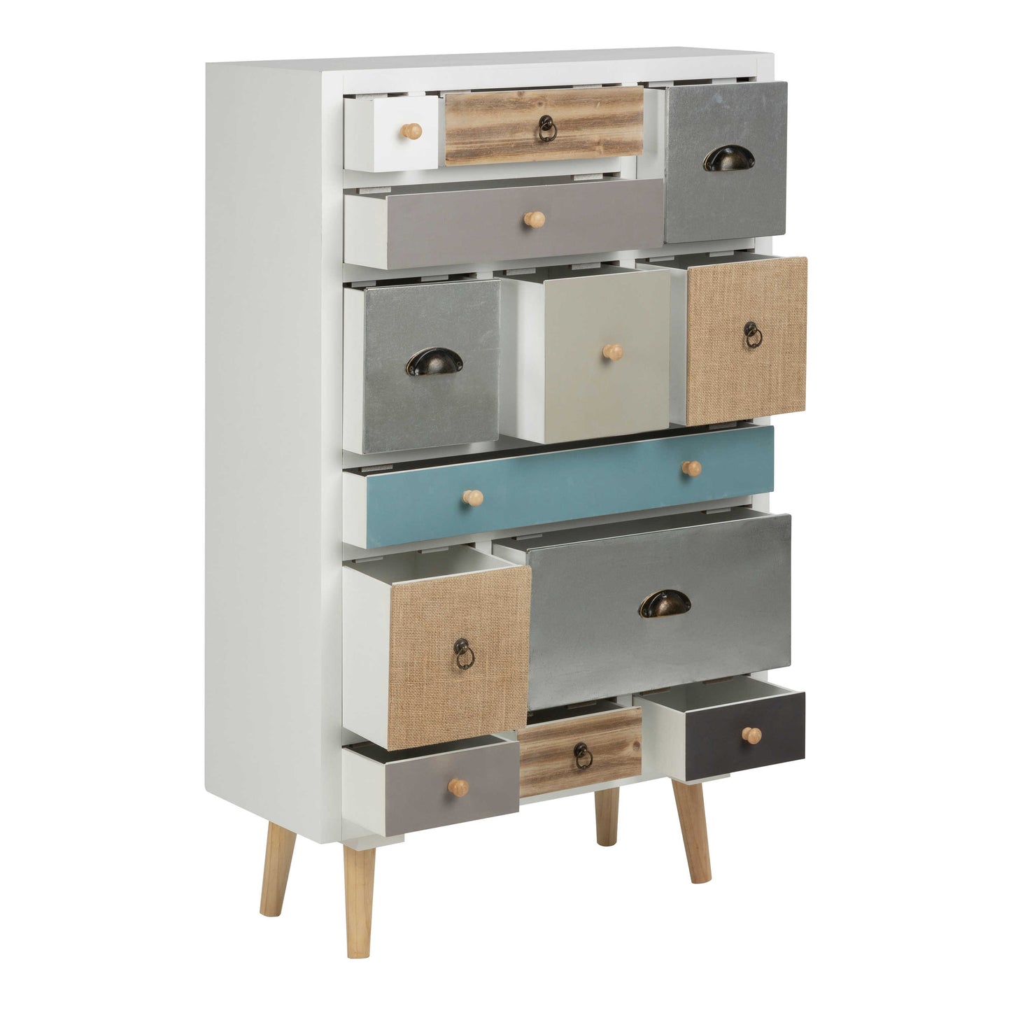 Malaga White Chest 13 Multicoloured Drawers