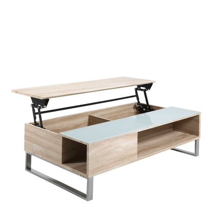 Salford  Natural Oak Wood and Glass Rectangular Lift Up Coffee Table