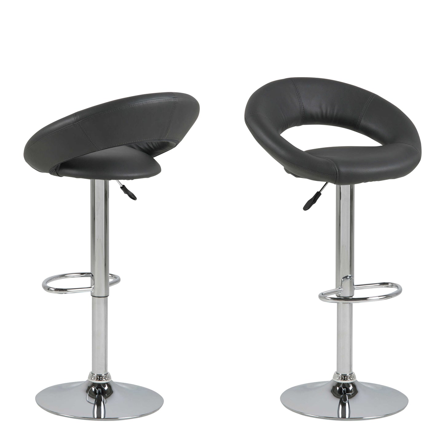Set of 2 Jorah Dark Grey Faux Leather Swivel Bar Stool Open Back