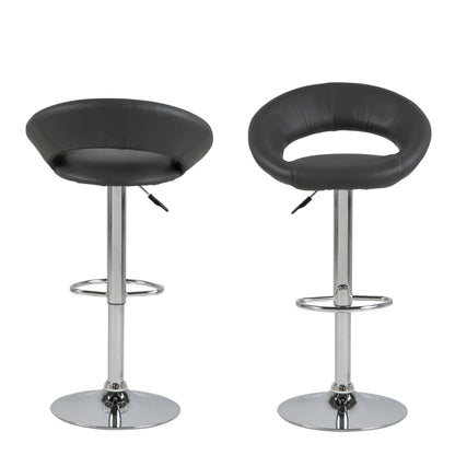Set of 2 Jorah Dark Grey Faux Leather Swivel Bar Stool Open Back