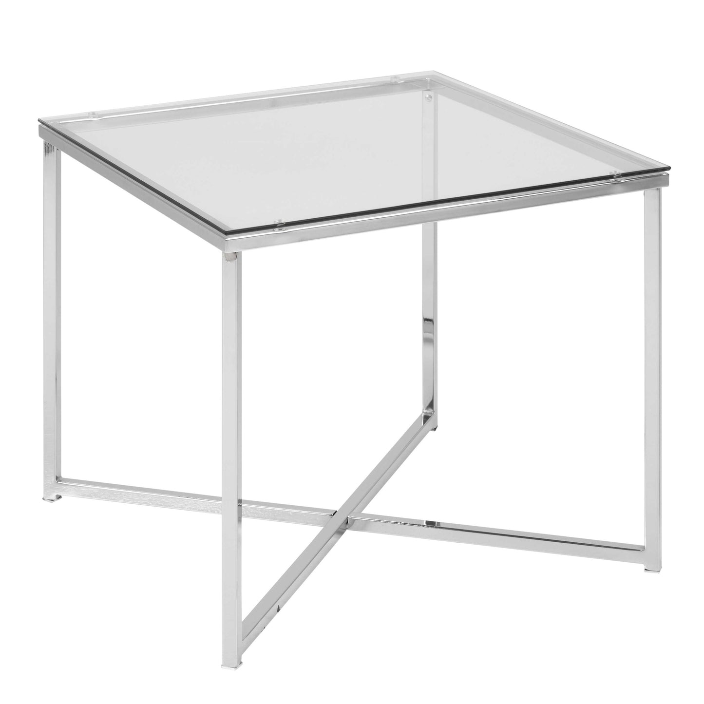 Oakfern Square Silver Metal Side Table Glass Top