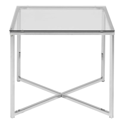 Oakfern Square Silver Metal Side Table Glass Top