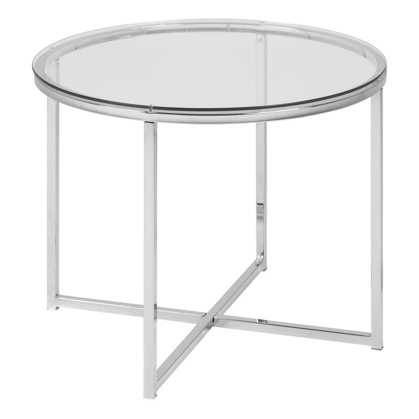 Oakfern Round Silver Metal Side Table Glass Top