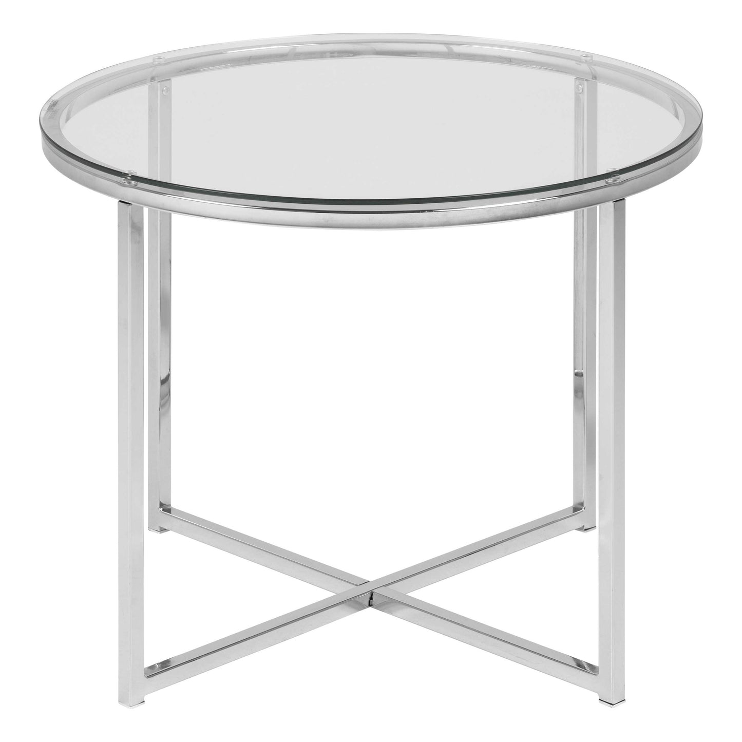 Oakfern Round Silver Metal Side Table Glass Top