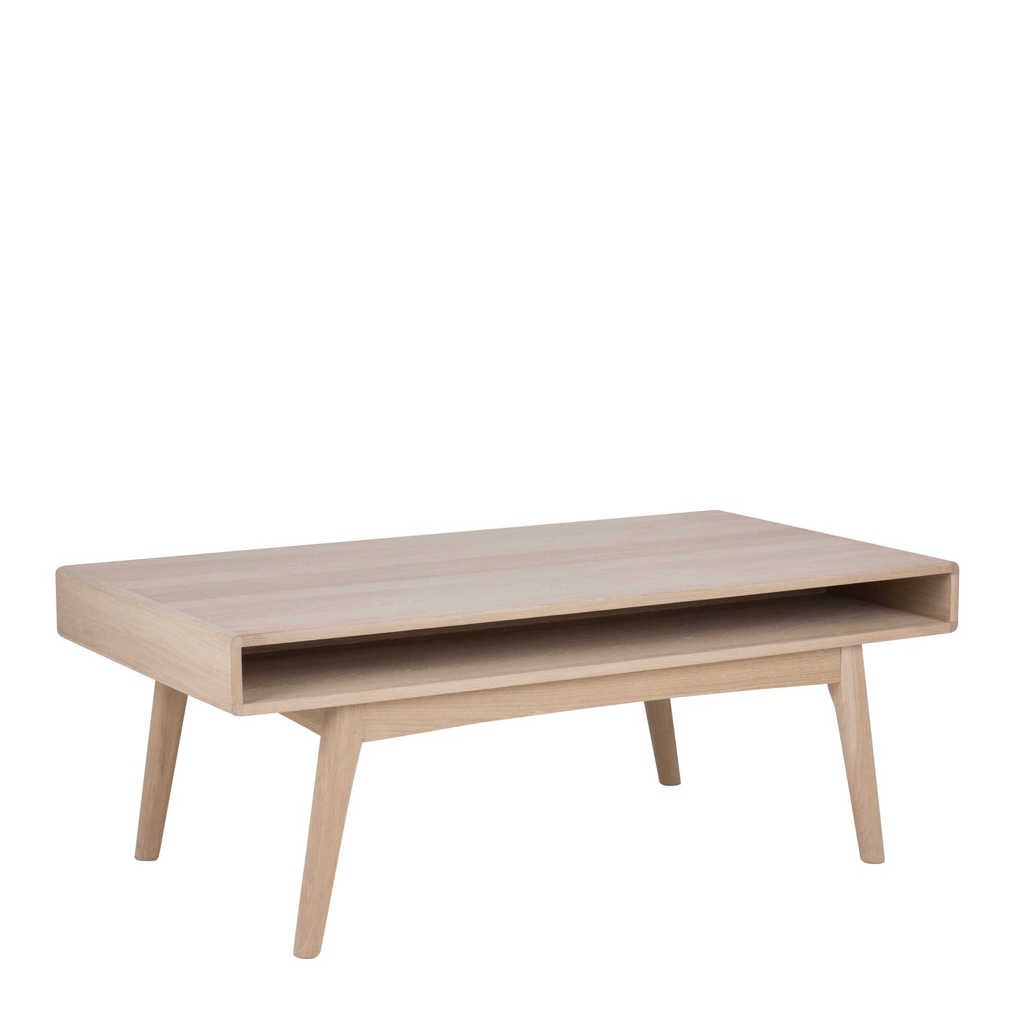 Mossbloom Industrial White Oak Coffee Table Open Shelf