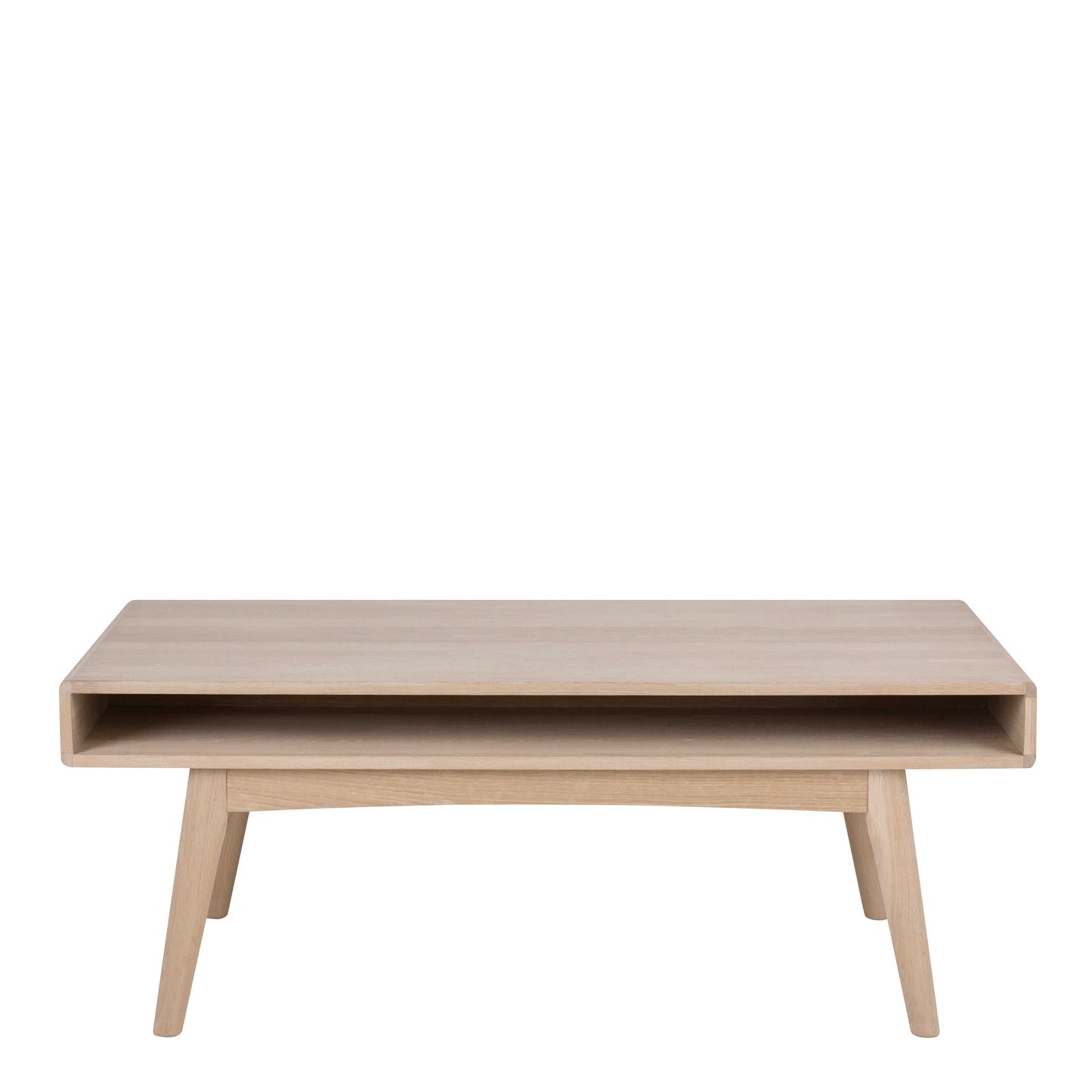 Mossbloom Industrial White Oak Coffee Table Open Shelf
