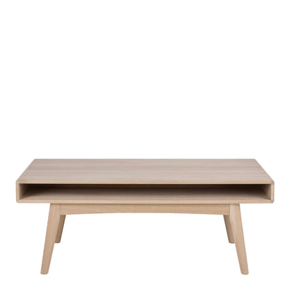 Mossbloom Industrial White Oak Coffee Table Open Shelf