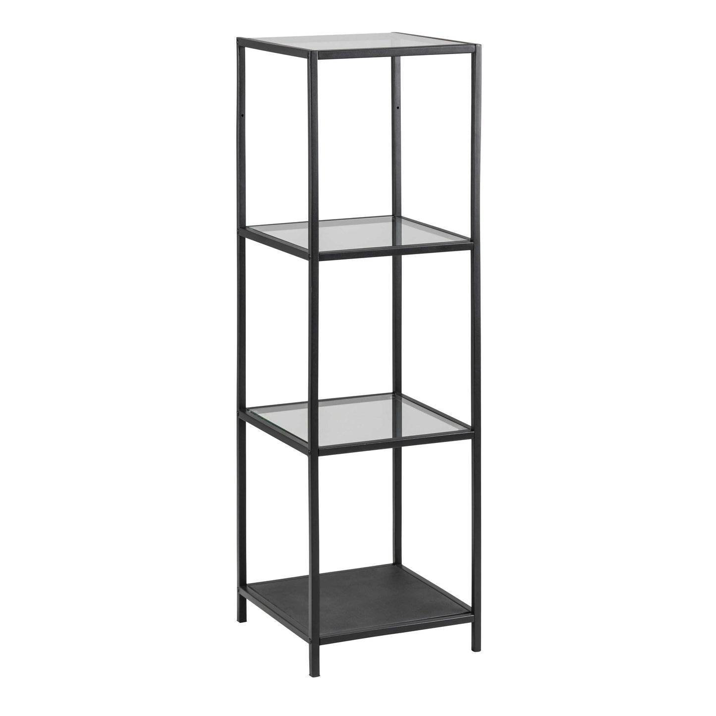El Paso Narrow Black Metal and Glass Bookcase 3 Shelves