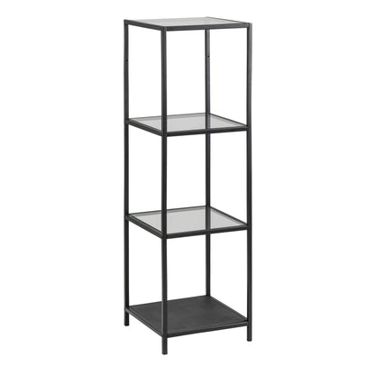 El Paso Narrow Black Metal and Glass Bookcase 3 Shelves