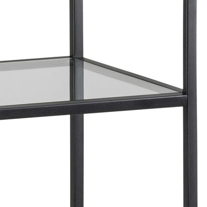 El Paso Narrow Black Metal and Glass Bookcase 3 Shelves