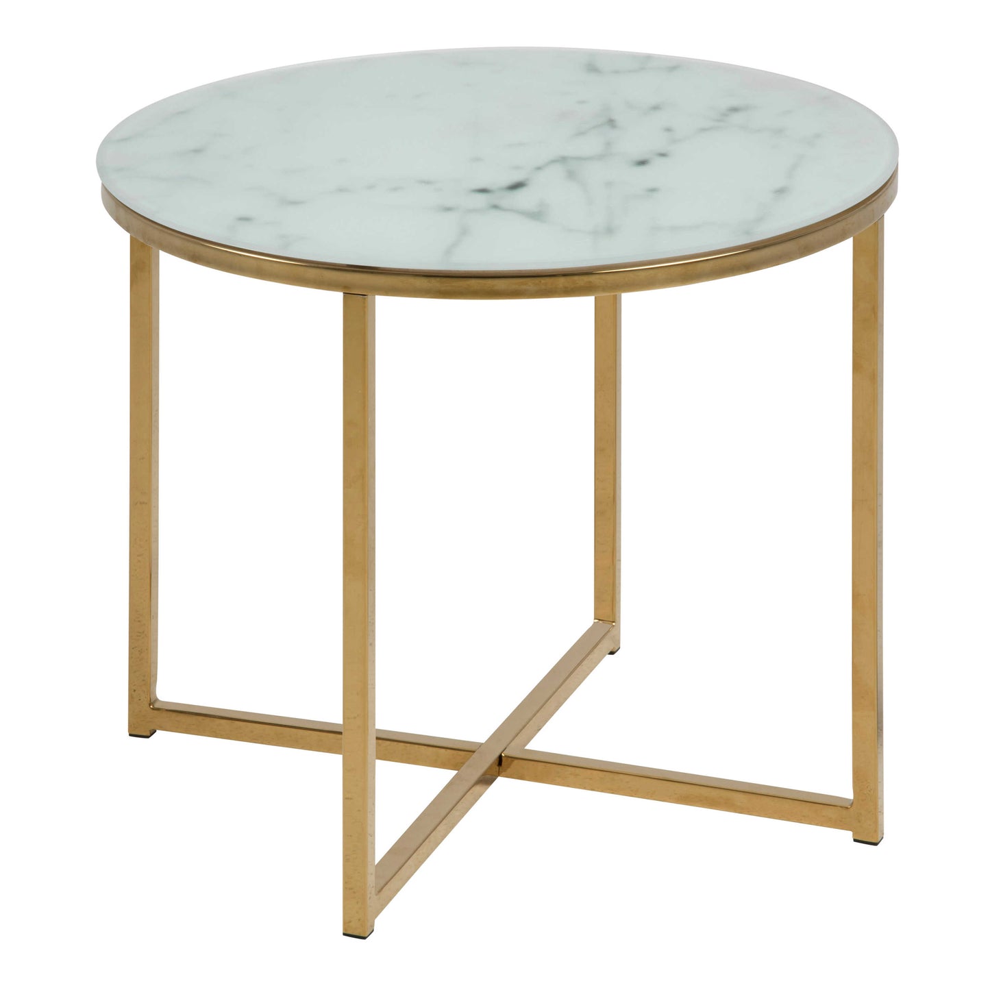 Vodskov White Marble Round Side Table Gold Legs
