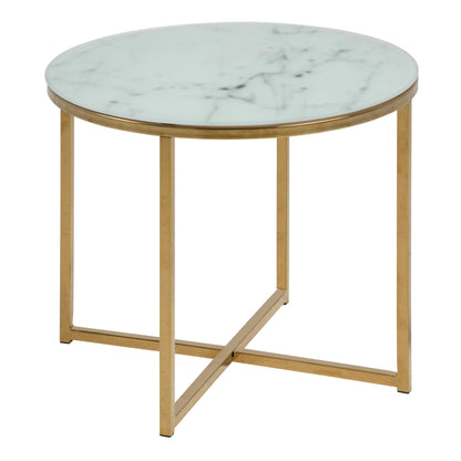 Vodskov White Marble Round Side Table Gold Legs