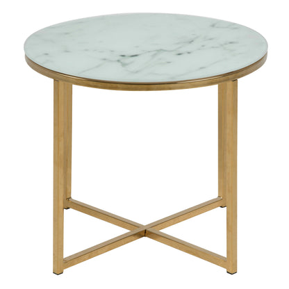 Vodskov White Marble Round Side Table Gold Legs