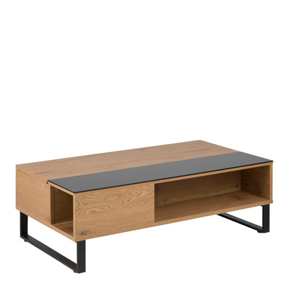 Malta Black and Natural Oak Wood Lift Up Coffee Table Open Storage