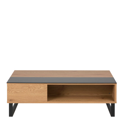 Malta Black and Natural Oak Wood Lift Up Coffee Table Open Storage