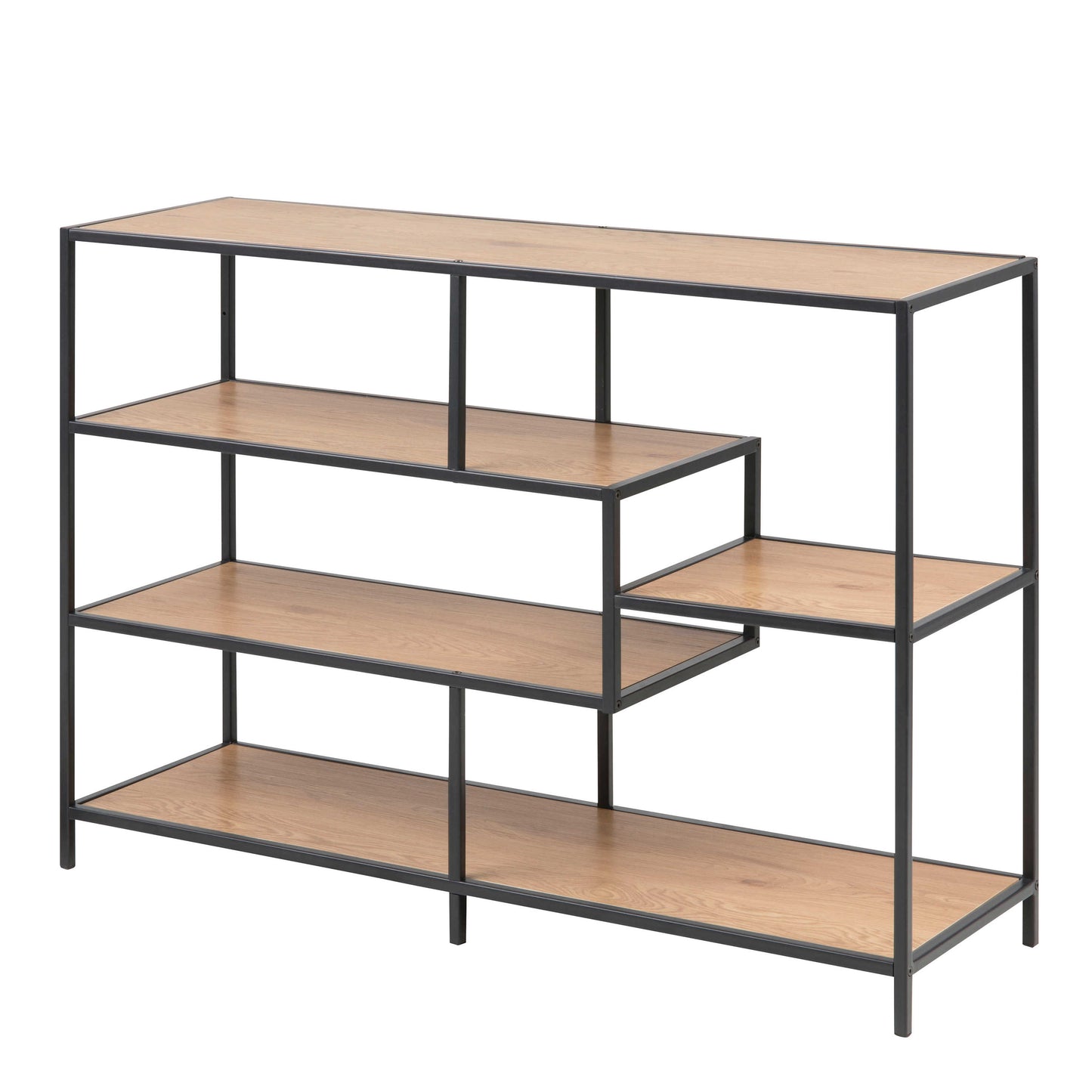 El Paso Wide Black Metal and Wild Oak Veneer Bookcase 4  Shelves