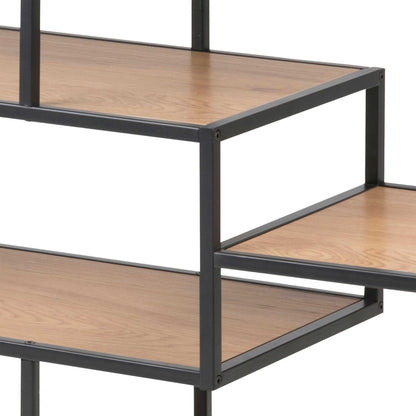 El Paso Wide Black Metal and Wild Oak Veneer Bookcase 4  Shelves