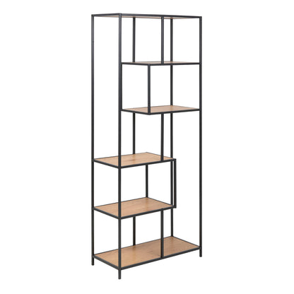 El Paso Tall Black Metal Bookcase 5 Oak Shelves