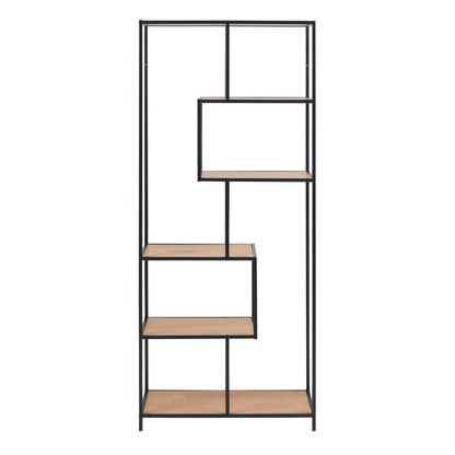 El Paso Tall Black Metal Bookcase 5 Oak Shelves