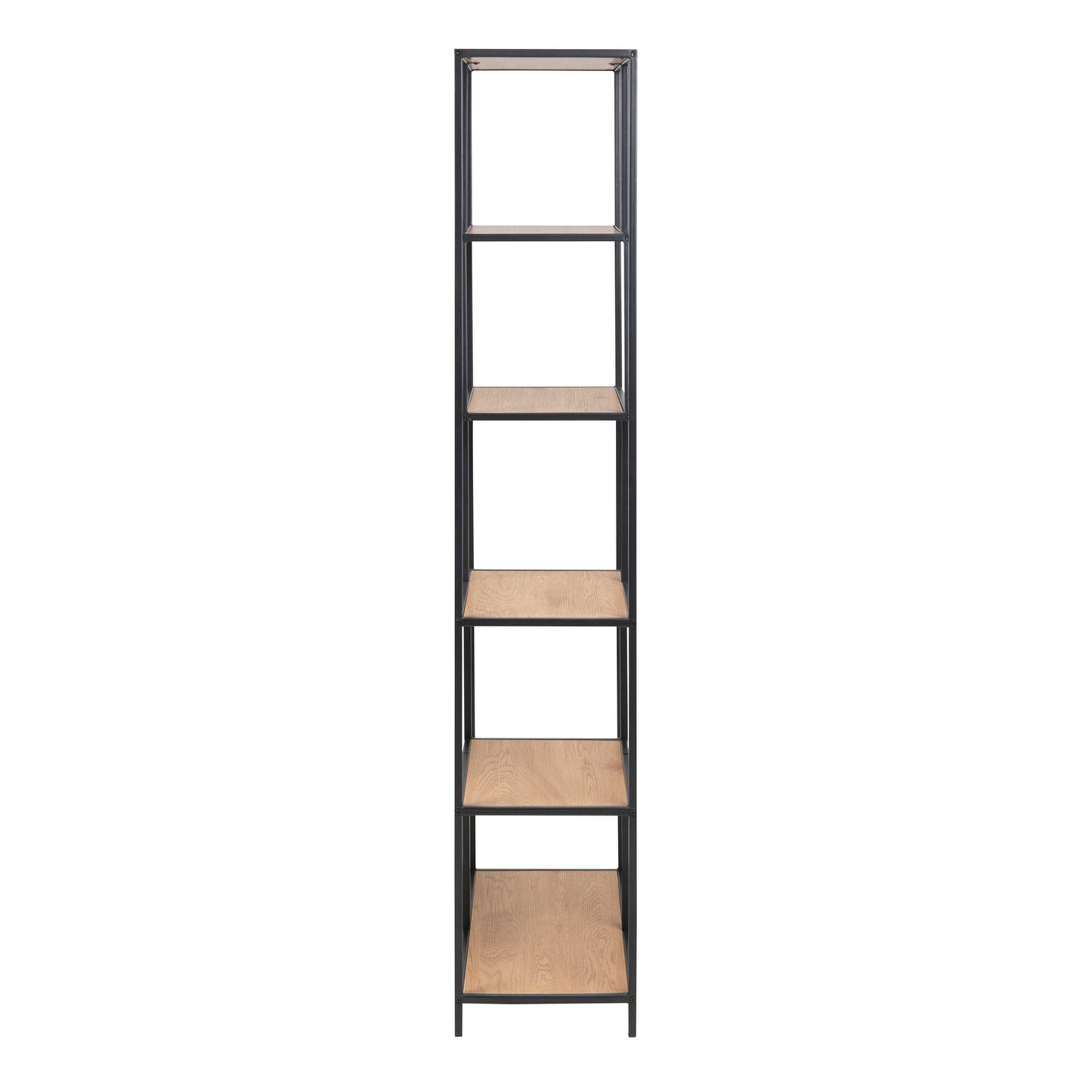El Paso Tall Black Metal Bookcase 5 Oak Shelves