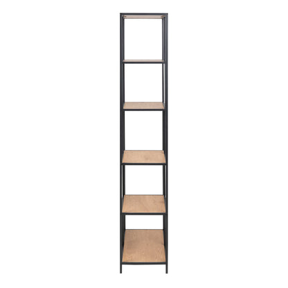 El Paso Tall Black Metal Bookcase 5 Oak Shelves