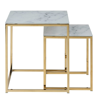 Vodskov White Marble Set of 2 Nesting Side Tables Gold Legs