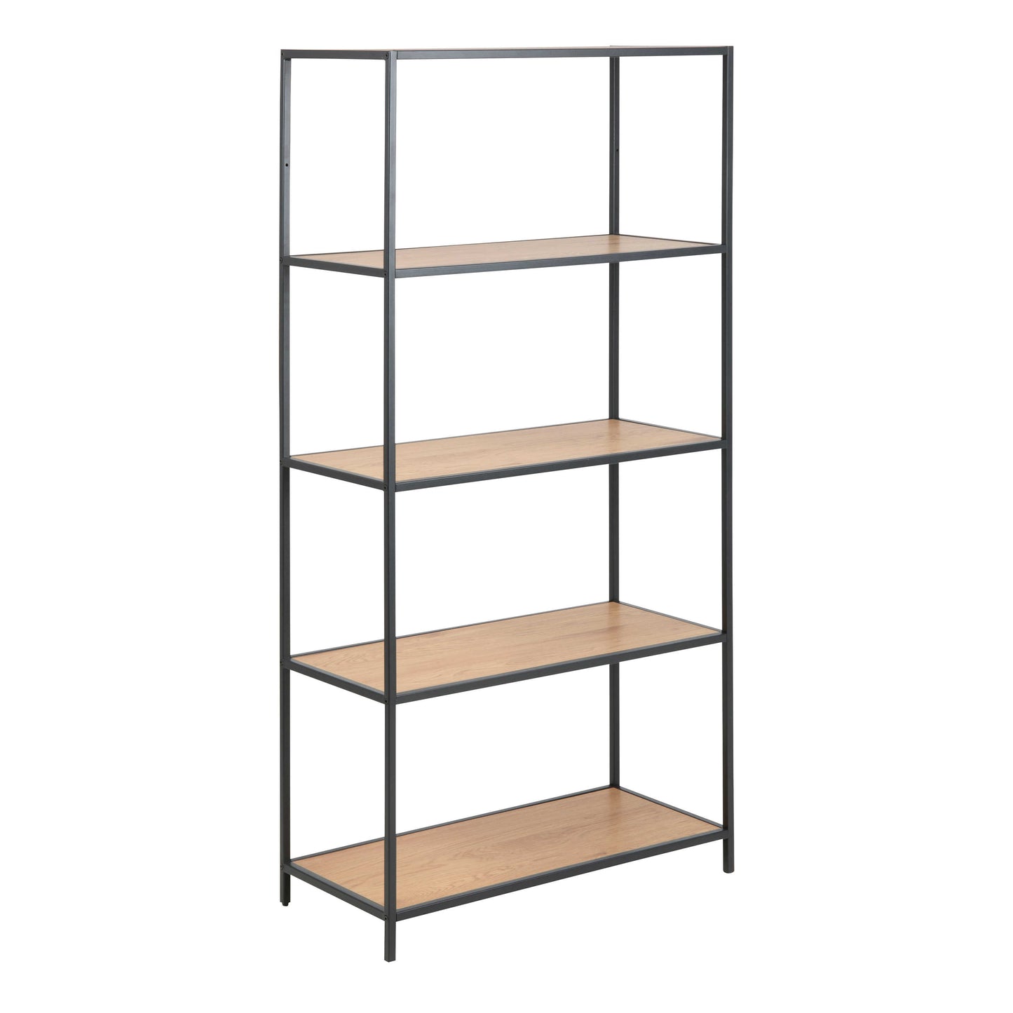 El Paso Tall Black Metal and Wild Oak Veneer Bookcase 4 Shelves