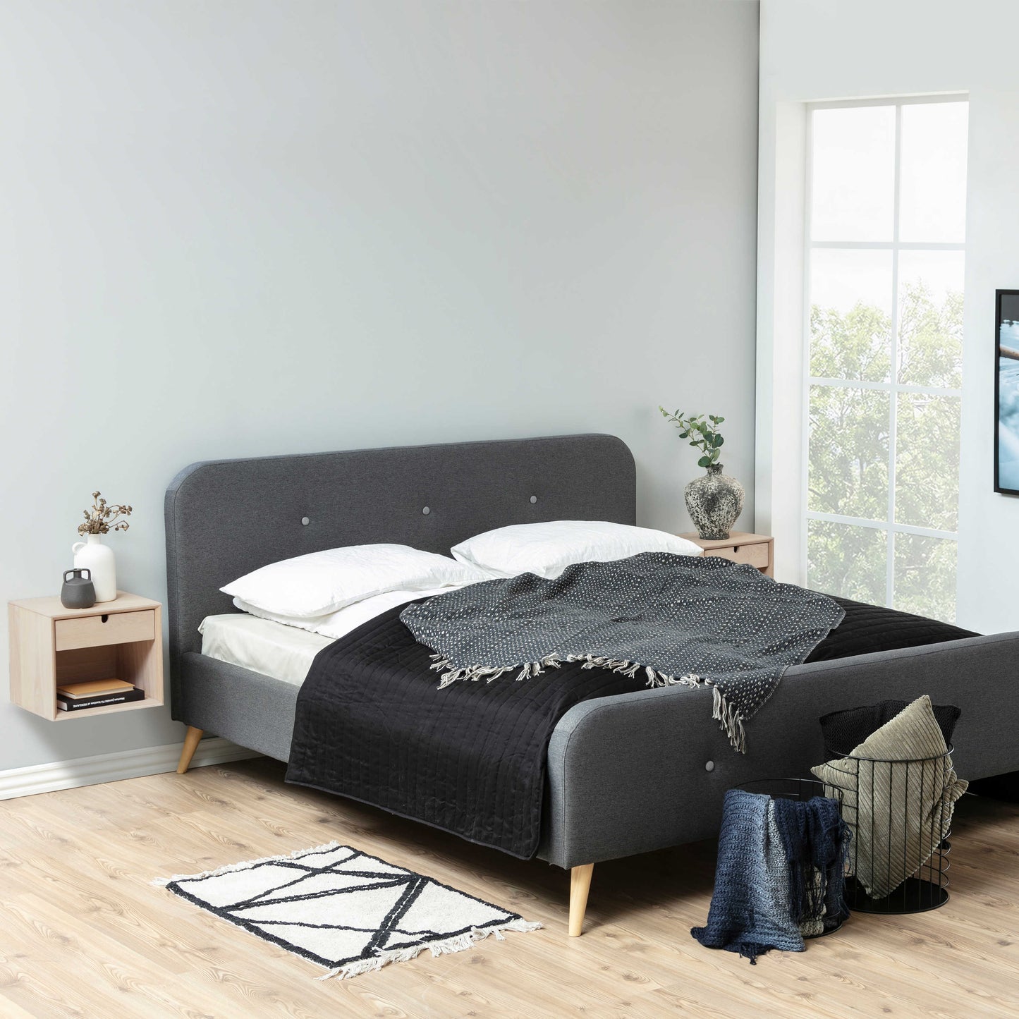 Italy White Oak Wood 1 Drawer Wall Mounted Bedside Table