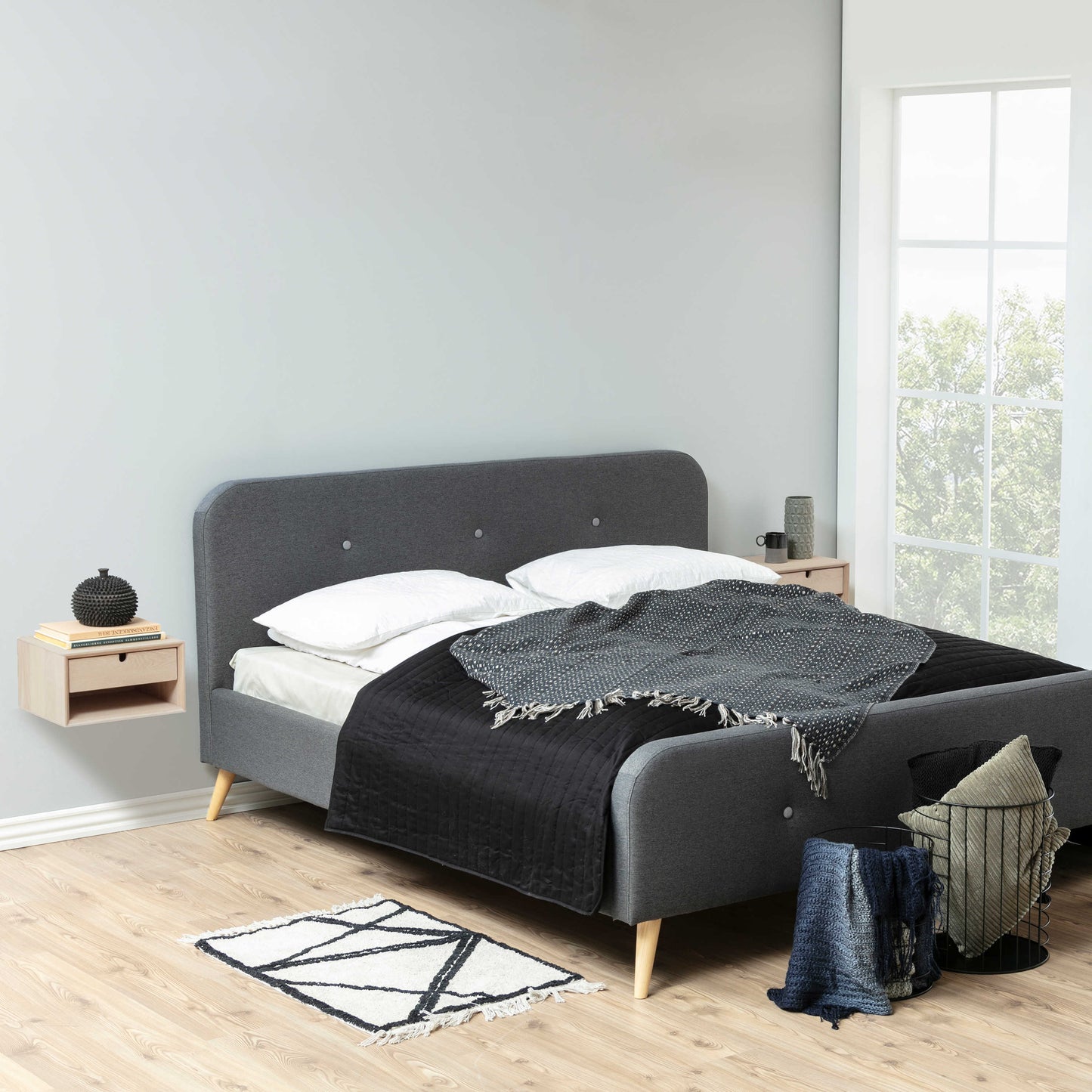 Italy Small White Oak Wood 1 Drawer Wall Mounted Bedside Table