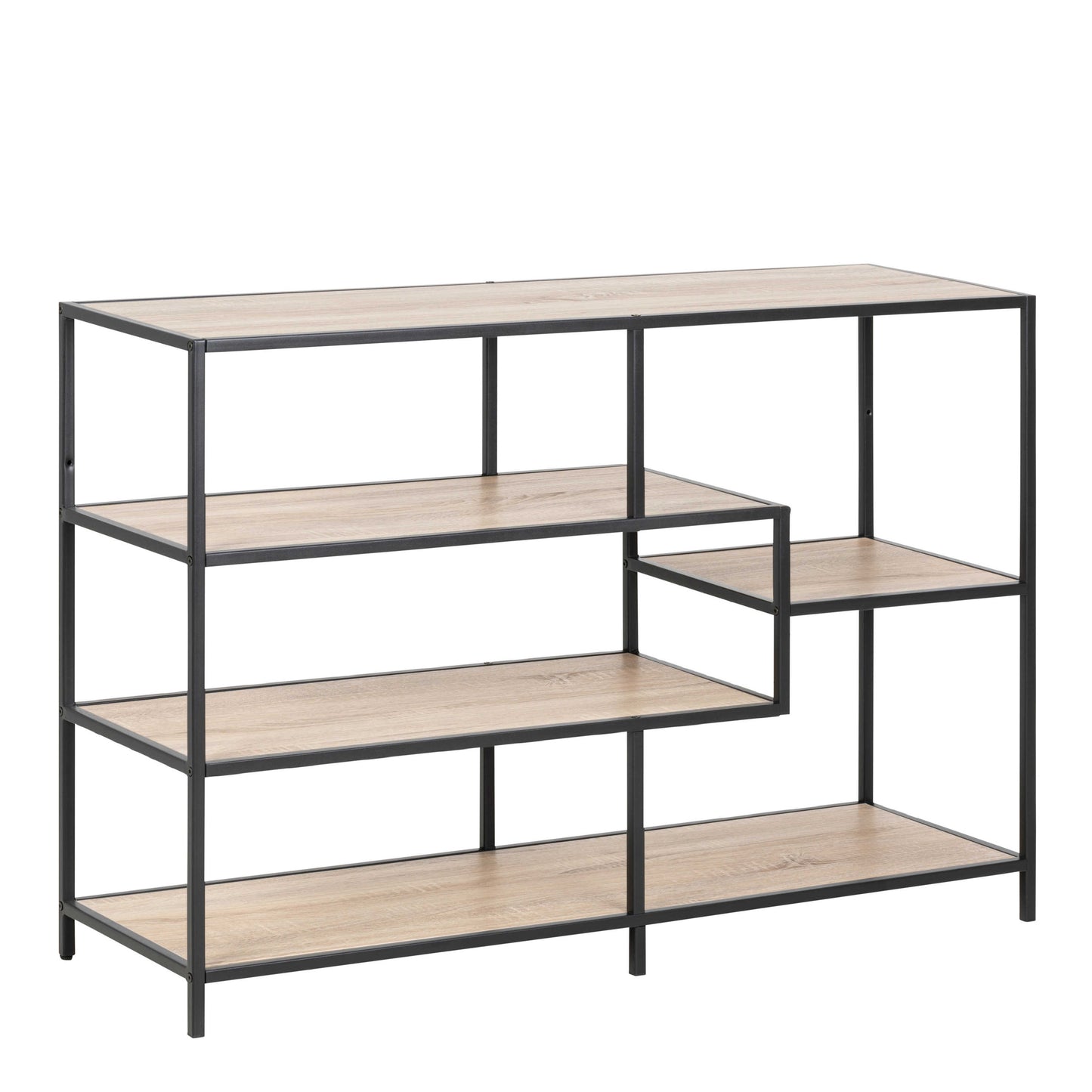 El Paso Wide Black Metal and Sonoma Oak Asymmetrical Bookcase 4 Shelves