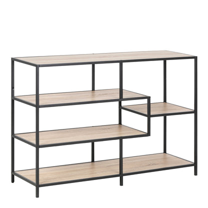 El Paso Wide Black Metal and Sonoma Oak Asymmetrical Bookcase 4 Shelves
